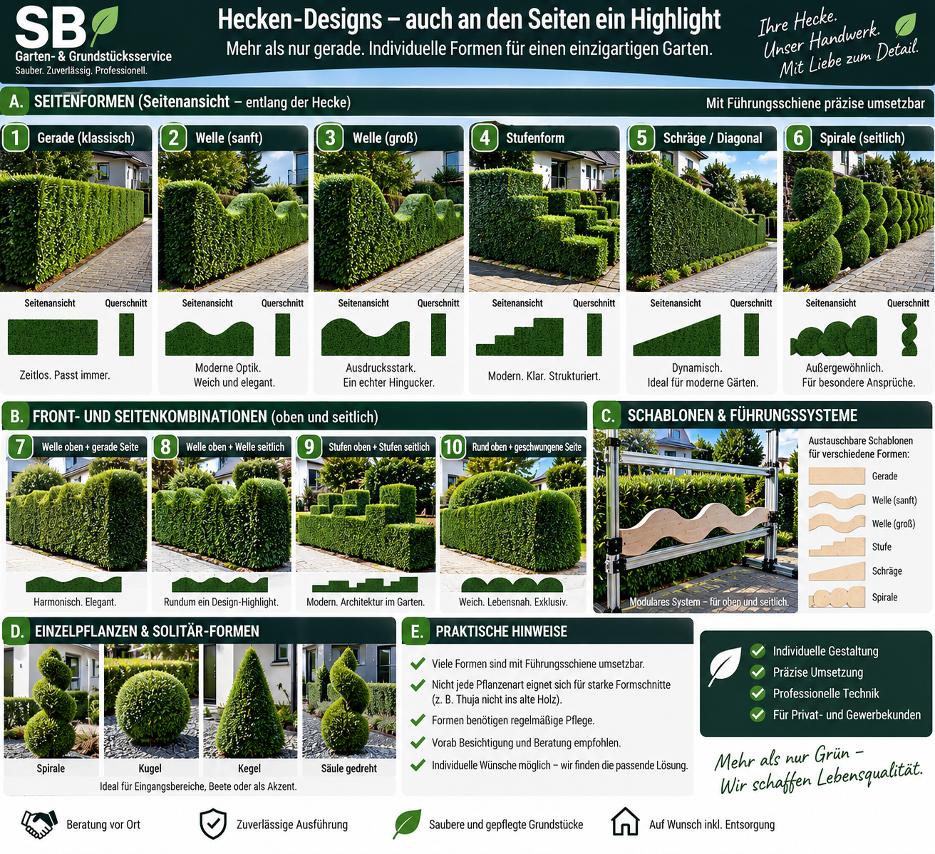 Moderne Hecken-Designs und Führungssysteme